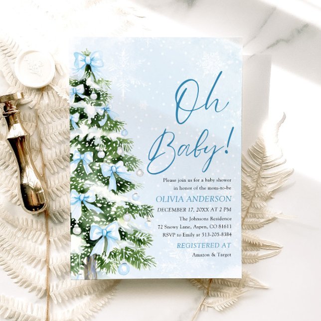 Invitation Blue Bow Boy Christmas Tree Oh Baby Baby shower (Créateur téléchargé)