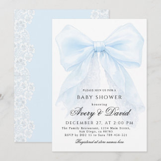Invitation Blue Bow boy Modern Baby Shower 