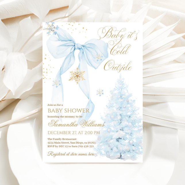 Invitation Blue Bow Cold Outside Boy Baby Shower (Créateur téléchargé)