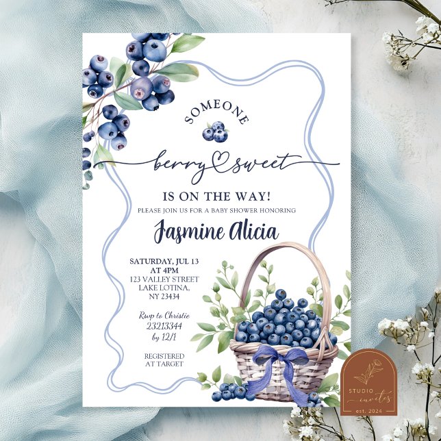 Invitation Blue Bow Coquette Blueberry Baby Shower (Créateur téléchargé)
