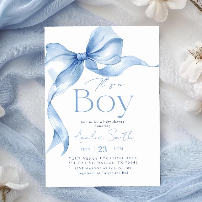 Invitation Blue Bow Coquette Boy Baby Shower (Créateur téléchargé)
