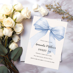 Invitation Blue bow crème beige élégant Sweet 16 luxe