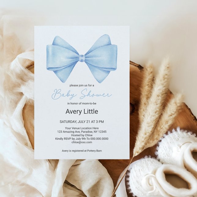 Invitation Blue Bow Modern Boy Baby shower (Créateur téléchargé)