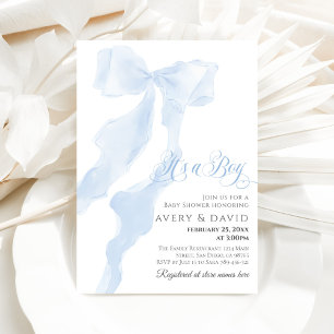 Invitation Blue Bow Moderne Élégant C'est un Baby shower garç