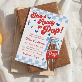 Invitation Blue Bow She's Ready to Pop Baby Shower