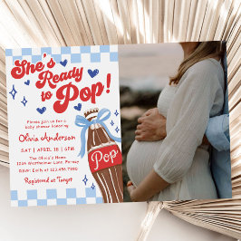 Invitation Blue Bow She's Ready to Pop Baby Shower Photo