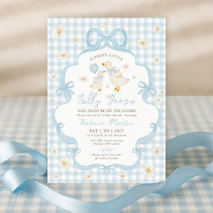 Invitation Blue Bow Silly Goose Daisy Floral Boy Baby shower