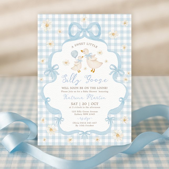 Invitation Blue Bow Silly Goose Daisy Floral Boy Baby shower (Créateur téléchargé)