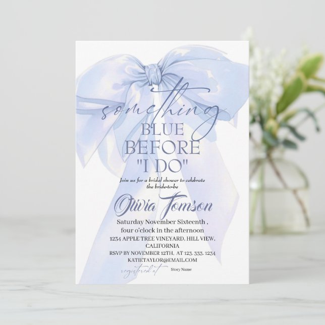 Invitation Blue Bow Something Blue Before I DO Bridal Shower (Debout devant)