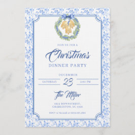 Invitation Blue Bow Watercolor Wreath Grandmillenial