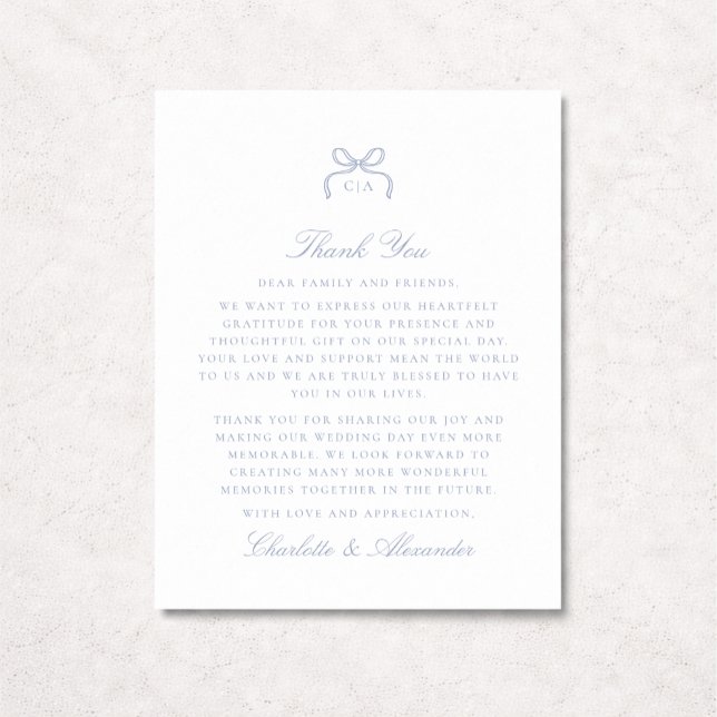 Invitation Blue Bow Wedding Thank You Card (Créateur téléchargé)
