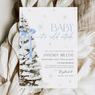 Invitation Blue Bow Winter Wonderland Boy Baby shower