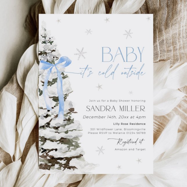 Invitation Blue Bow Winter Wonderland Boy Baby shower (Créateur téléchargé)