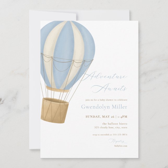 Invitation Blue Boy Adventure attend l'invitation Baby shower (Devant)