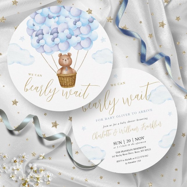 Invitation Blue Boy Bearly Wait Teddy Bear Baby shower (Blue Boy Bearly Wait Teddy Bear Baby Shower Invitation)