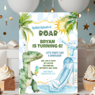 Invitation Blue Boy Dinosaur Piscine Super Anniversaire
