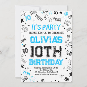 Invitation Blue Boy Numéro Dix Anniversaire Fête