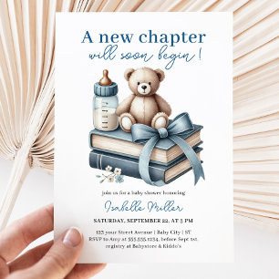Invitation Blue Boy Teddy Bear Baby shower Nouveau Chapitre C