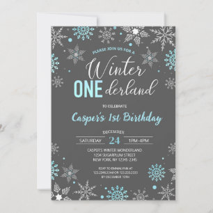 Invitation Blue Boy Winter Onederland Snowflake 1er anniversa