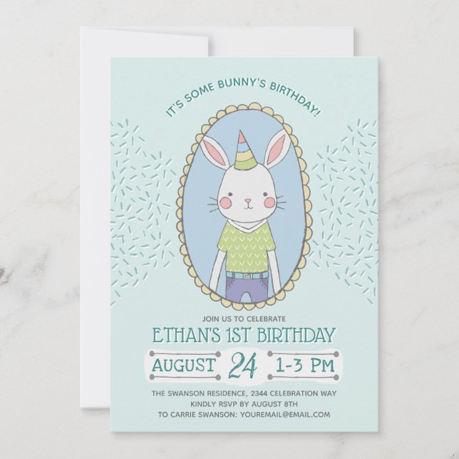 Invitation Blue Boys Bunny fête d'anniversaire (Devant)