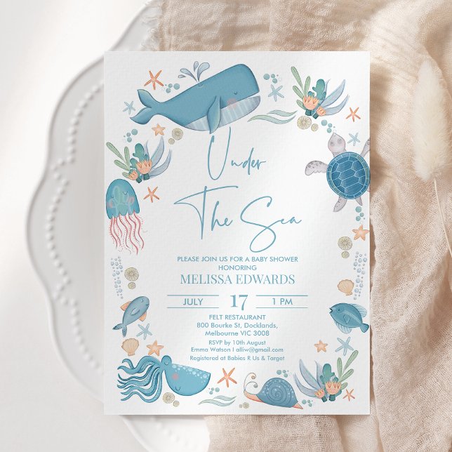 Invitation Blue Boys Moderne Océan Sous Le Baby shower De Mer (Under The Sea Baby Shower Invitation Template Blue, Editable Ocean Themed Baby Shower Invitation)