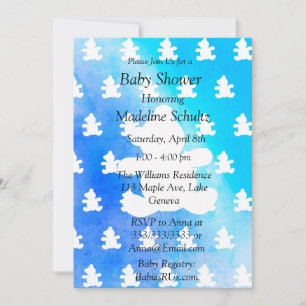 Invitation Blue Boy's Teddy Bear Baby shower à thème
