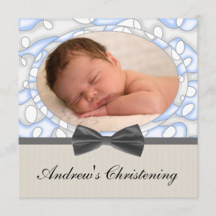 Invitation Blue Brown Boys Photo Christening