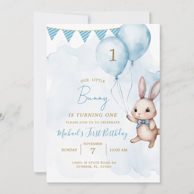 Invitation Blue Bunny Pâques fête d'anniversaire (Devant)