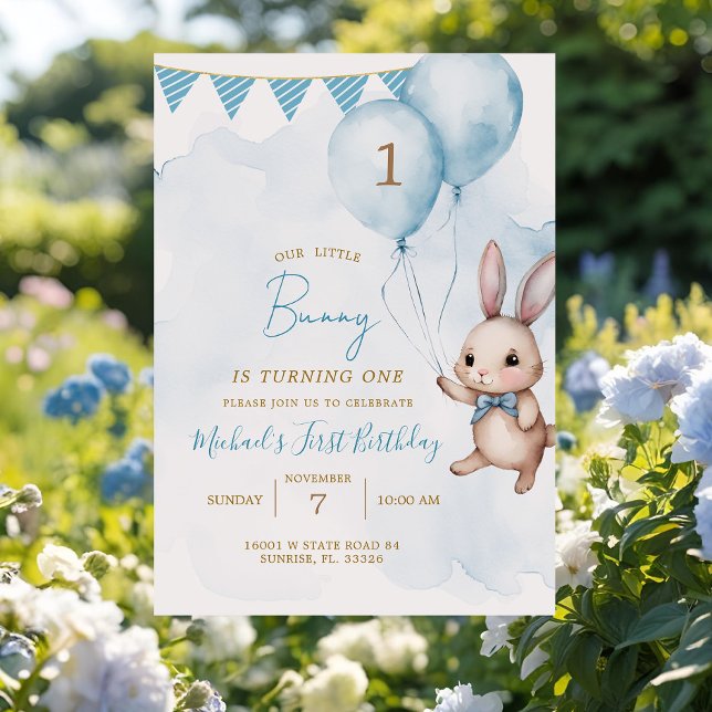 Invitation Blue Bunny Pâques fête d'anniversaire (Créateur téléchargé)