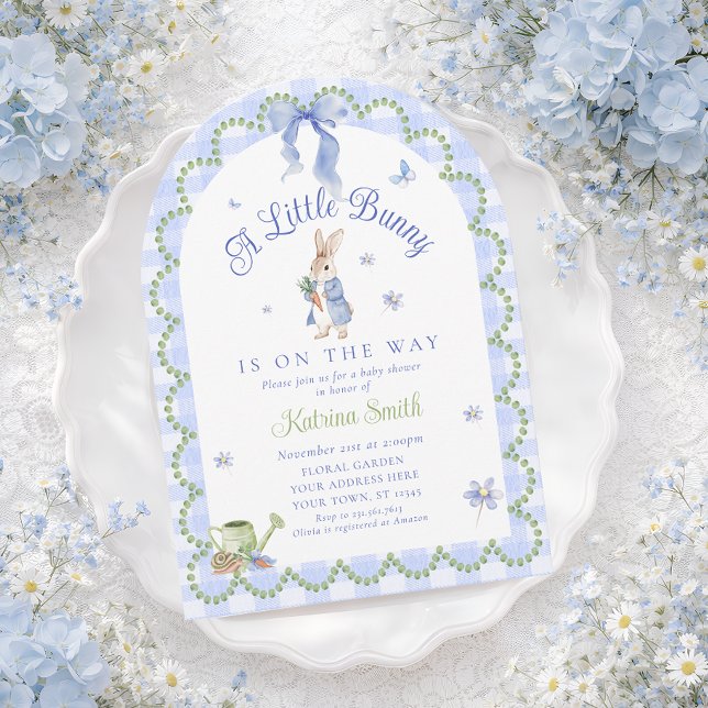 Invitation Blue Bunny Rabbit Gingham Baby Shower (Créateur téléchargé)