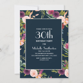 Invitation Blue Burgundy Blush Floral 30e anniversaire