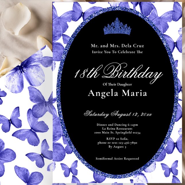 Invitation Blue Butterflies 18th Birthday Debut (Créateur téléchargé)