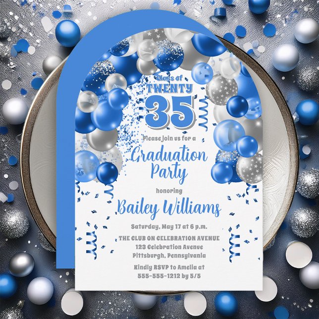 Invitation Blue Celebration Ballons Graduation Party (Blue Balloons Class Year Graduation Party Invitations - Print and/or Download Available)