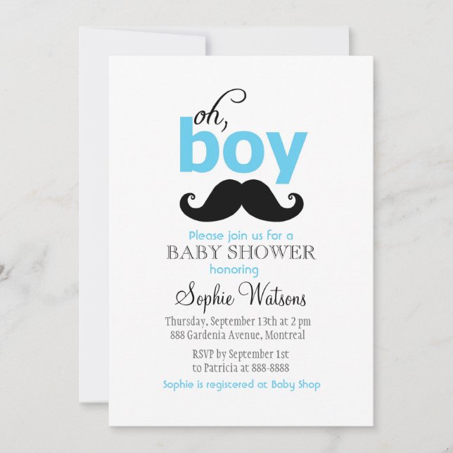 Invitation Blue C'est un garçon Mustache Baby Shower Invitati (Devant)