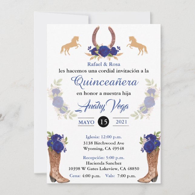 Invitation Blue Charro Invitation Mexicaine Occide (Devant)