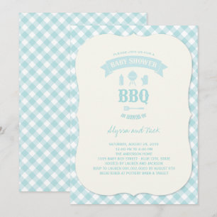Invitation Blue Checks BBQ Boy Baby shower Summer Party