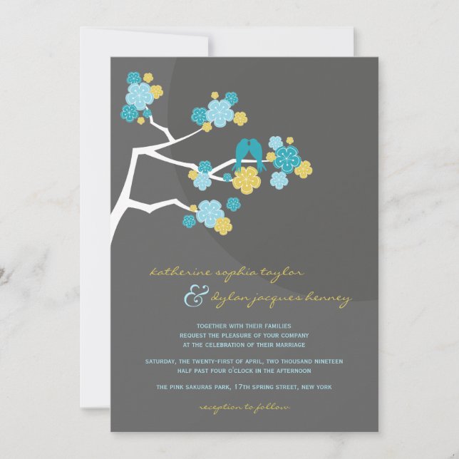 Invitation Blue Cherry Blossoms Inséparables Mariage Invitati (Devant)