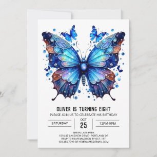 Invitation Blue Chic Butterfly Boy Anniversaire