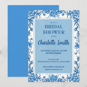 Invitation Blue Chinoiserie antique Floral nuptiale