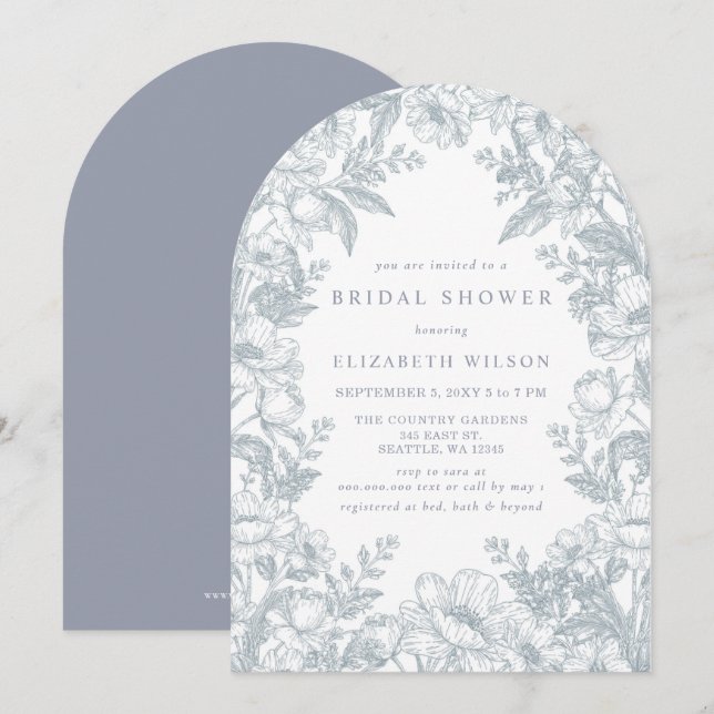 Invitation Blue Chinoiserie Toile Floral Bridal Shower (Devant / Derrière)