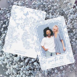 Invitation Blue Chinoiserie Toile Mariage Enregistrer Date Ph