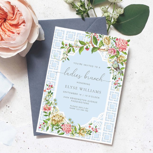 Invitation Blue Chinoiserie Trianon Ladies Brunch (Ladies Brunch Invitation Trianon Blue )