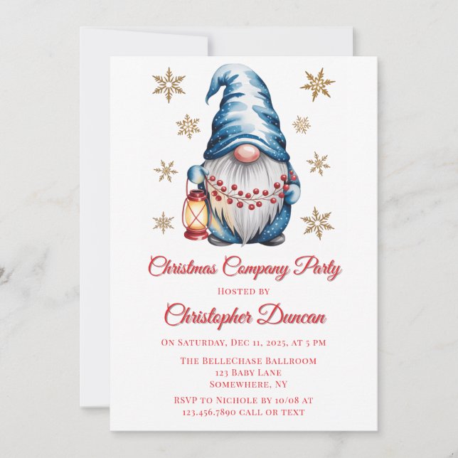 Invitation Blue Christmas Gnome Company Party (Devant)