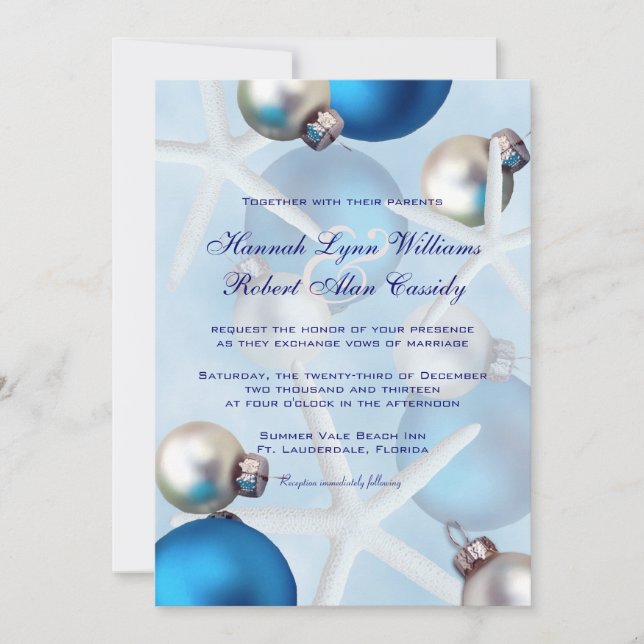 Invitation Blue Christmas Starfish Mariage tropical Invitatio (Devant)