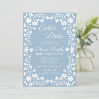 Invitation Blue Cielito Lindo Baby Shower Art Populaire Mexic