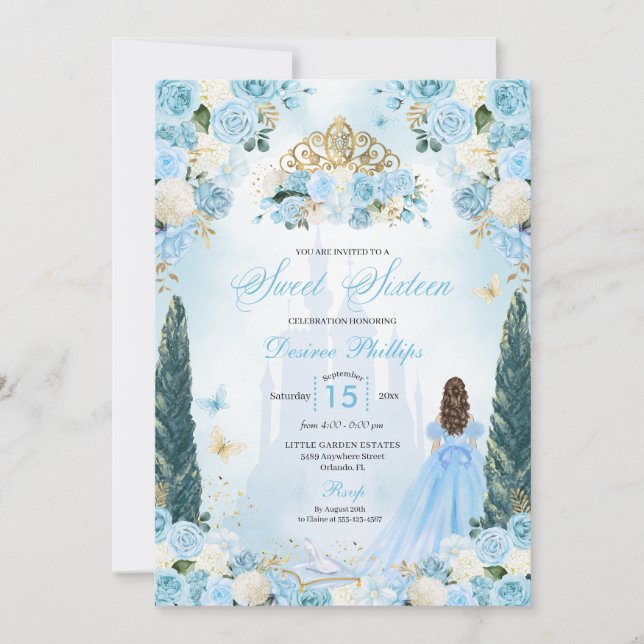 Invitation Blue Cinderella Fairytale Princess Sweet sixteen (Devant)