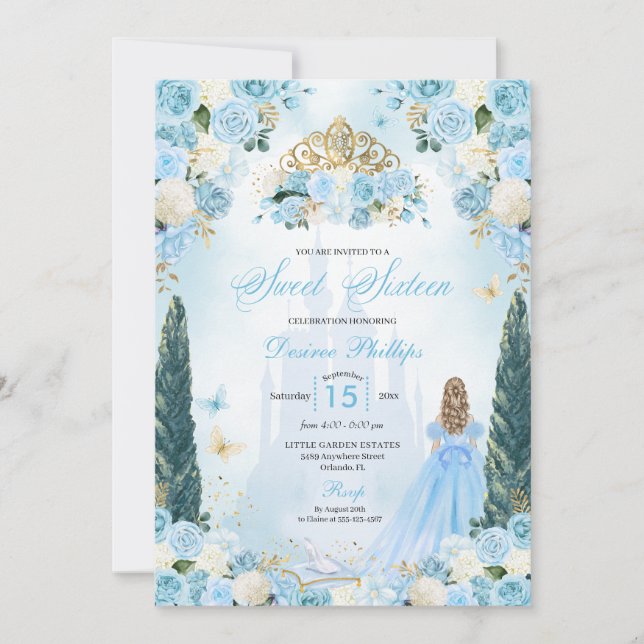 Invitation Blue Cinderella Fairytale Princess Sweet sixteen (Devant)