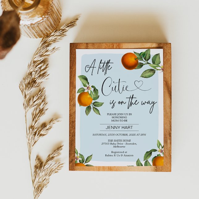 Invitation Blue Clementine Oranges Little Cutie Baby shower (
Boys Clementine Baby Shower Invitation, Little Cutie on the Way, Clementine Oranges Baby Shower )