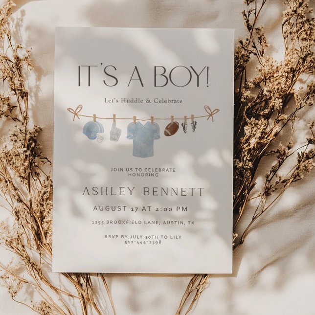 Invitation Blue Clothesline It’s a Boy Football Baby Shower (Créateur téléchargé)