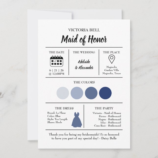 Invitation Blue Coastal Bridesmaid Information Card (Devant)